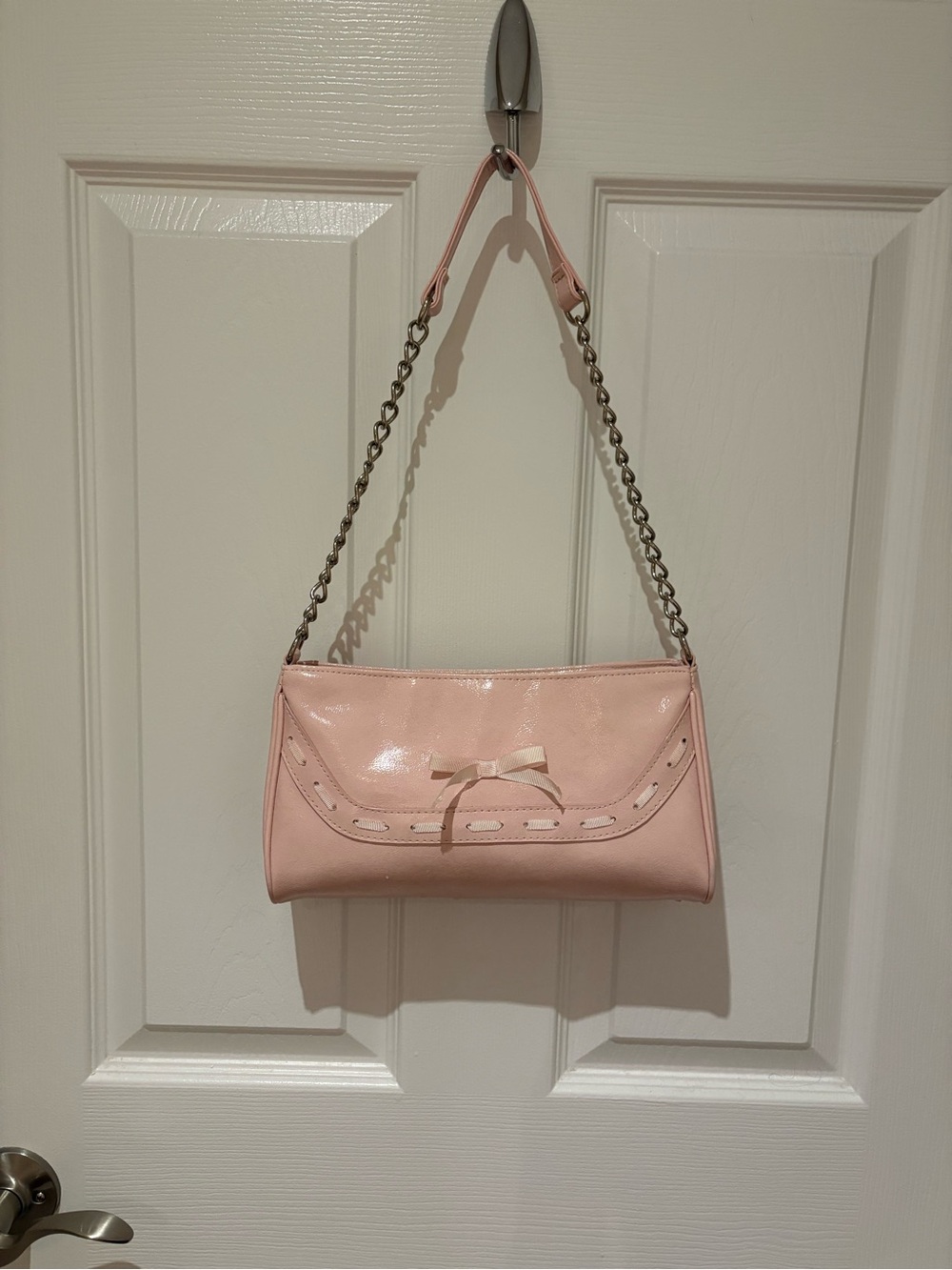 Women's Pink Shoulder Bag with Chain Strap